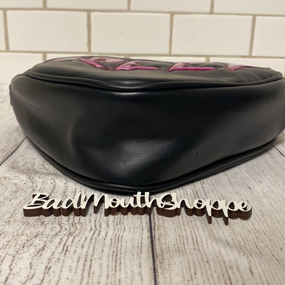 *Love Pain and Stitches Pink Metallic CREEP Heart Valloween Crossbody Purse - Picture 6 of 8